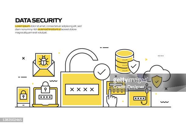 illustrazioni stock, clip art, cartoni animati e icone di tendenza di concetto di sicurezza dei dati, illustrazione vettoriale dello stile di linea - antivirus