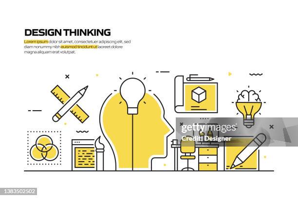 stockillustraties, clipart, cartoons en iconen met design thinking concept, line style vector illustration - zzp'er bouw