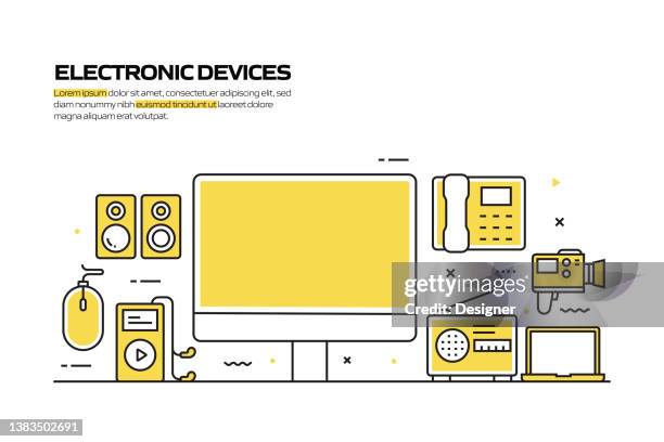 ilustraciones, imágenes clip art, dibujos animados e iconos de stock de concepto de dispositivos electrónicos, ilustración vectorial de estilo de línea - radio hardware audio