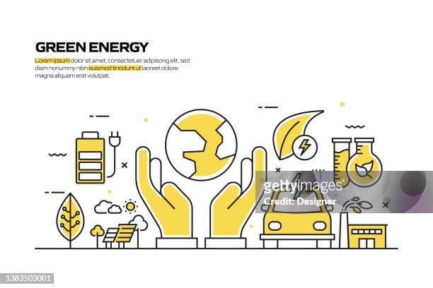 green energy concept, line style vector illustration - carbon neutrality stock illustrations