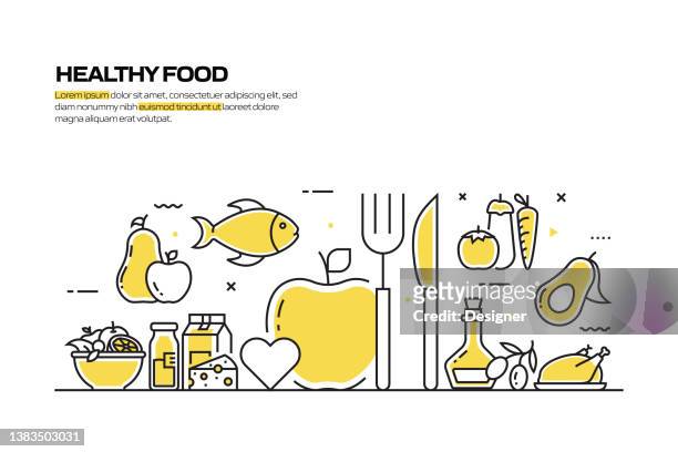 illustrations, cliparts, dessins animés et icônes de concept d’alimentation saine, illustration vectorielle de style de ligne - régime amaigrissant