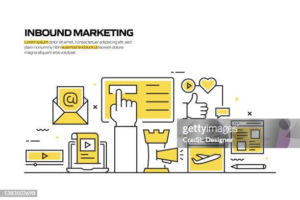 inbound marketing concept, line style vector illustration - increase web traffic stock illustrations