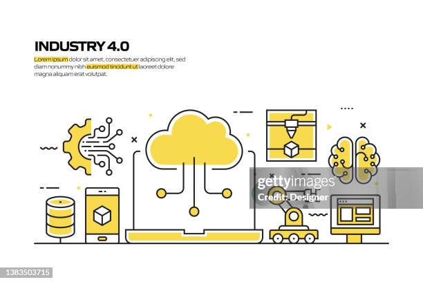 ilustraciones, imágenes clip art, dibujos animados e iconos de stock de concepto de industria 4.0, ilustración vectorial de estilo de línea - digitalización