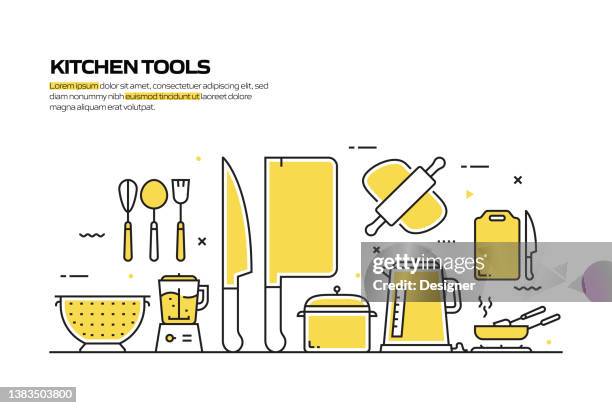 kitchen tools related concept, line style vector illustration - teapot icon stock illustrations