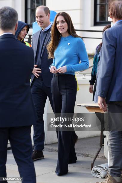 Catherine, Duchess of Cambridge and Prince William, Duke of Cambridge visit the Ukrainian Cultural Centre in Holland Park on March 09, 2022 in...