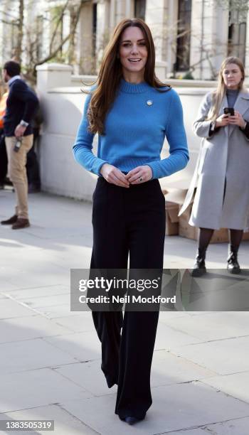Catherine, Duchess of Cambridge visits the Ukrainian Cultural Centre in Holland Park on March 09, 2022 in London, England.