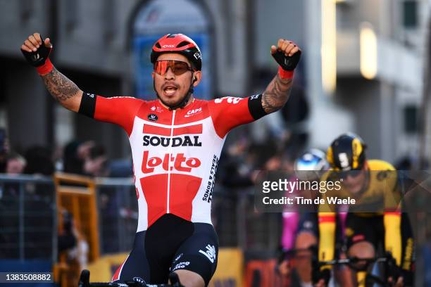 Caleb Ewan of Australia and Team Lotto Soudal celebrates at finish line as stage winner during the 57th Tirreno-Adriatico 2022 - Stage 3 a 170km...