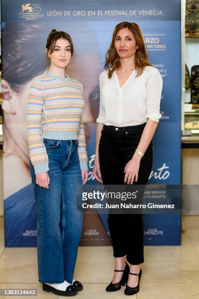 Anamaria Vartolomei and Audrey Diwan attend 'El Acontecimiento' photocall at Princesa Cinema on March 09, 2022 in Madrid, Spain.