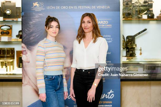 Anamaria Vartolomei and Audrey Diwan attend 'El Acontecimiento' photocall at Princesa Cinema on March 09, 2022 in Madrid, Spain.