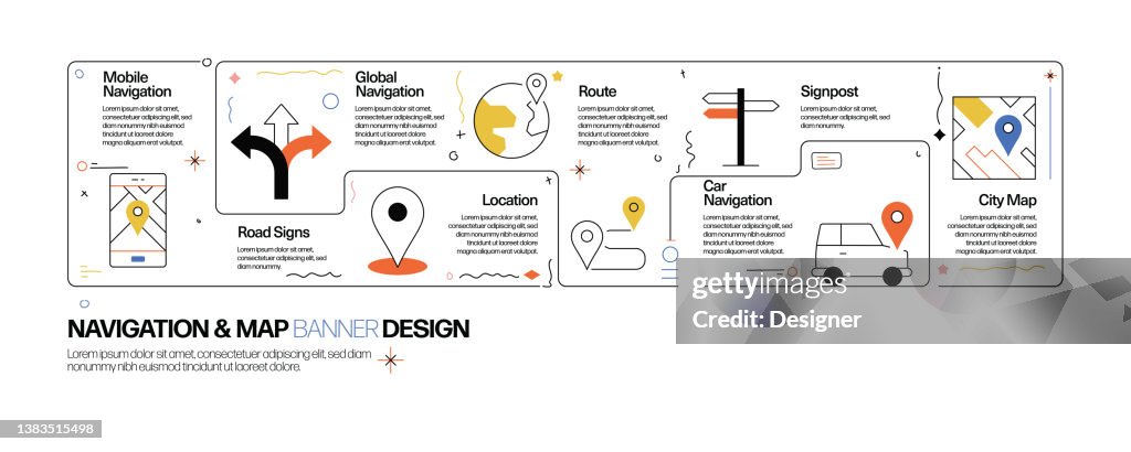 Navigation And Map Concept Line Style Vector Illustration High-Res ...