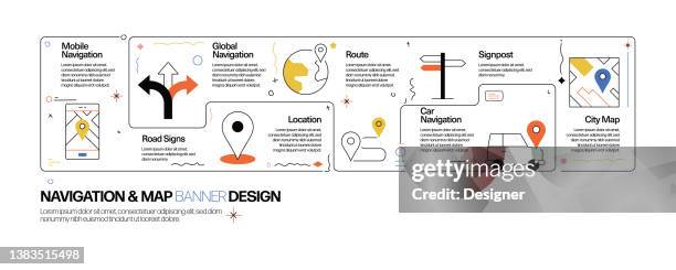 navigation and map concept, line style vector illustration - horizontal timeline stock illustrations