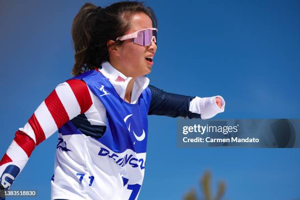 Grace Miller of Team United States competes in the Para Cross-Country Skiing Women's Long Distance Classical Technique Standing at Zhangjiakou...