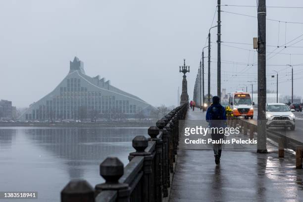 General view of National Library of Latvia on March 8, 2022 in Riga, Latvia. As NATO-member, Latvia's border with Russia will receive security...