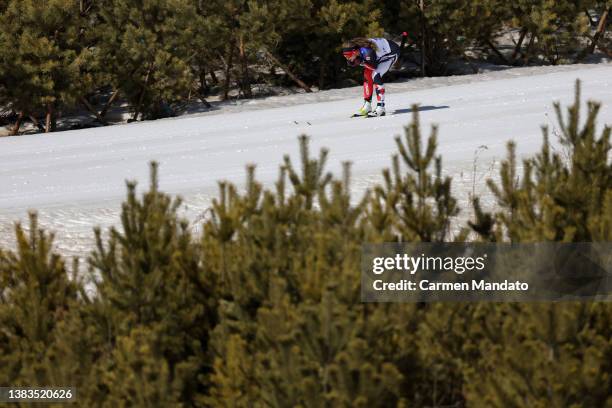 Emily Young of Team Canada competes in the Para Cross-Country Skiing Women's Long Distance Classical Technique Standing at Zhangjiakou National...