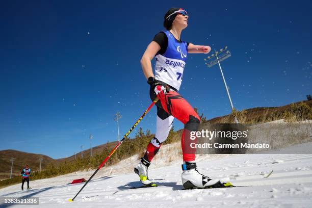 Brittany Hudak of Team Canada competes in the Para Cross-Country Skiing Women's Long Distance Classical Technique Standing at Zhangjiakou National...