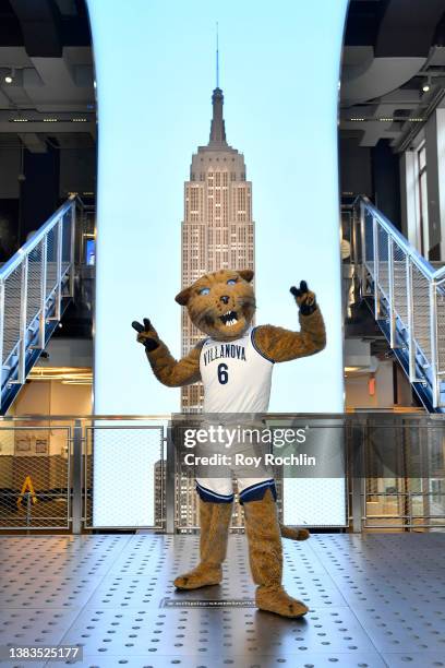 Villanova Wildcats mascot Will D. Cat mascot visits the Empire State Building in Advance of the Tournament on March 09, 2022 in New York City.