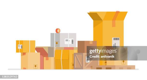 cardboard boxes - picking up mail stock illustrations