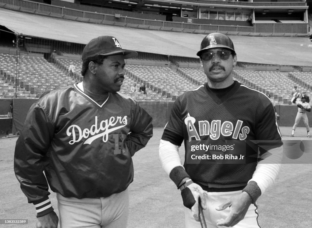 Reggie Jackson and Bill Madlock pregame at Dodgers vs Angels game
