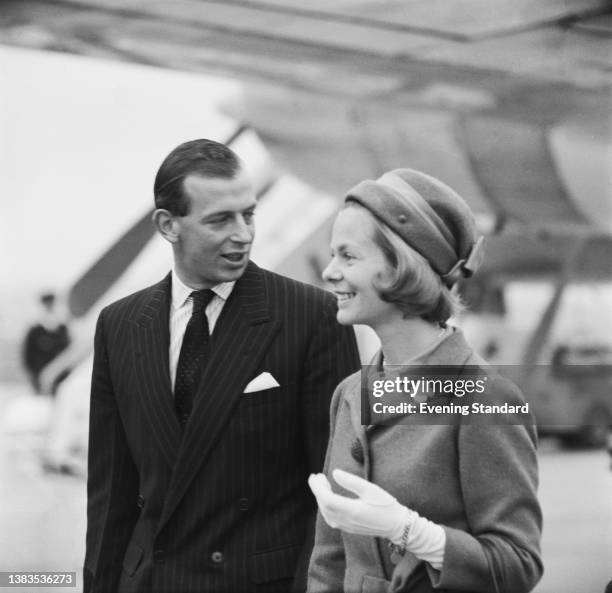 Prince Edward, the Duke of Kent, and Katharine, Duchess of Kent, arrive back at London Airport upon their return from a tour of Africa, UK, 19th...