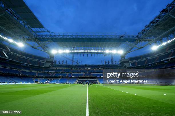 General view inside of the stadium ahead of the UEFA Champions League Round Of Sixteen Leg Two match between Real Madrid and Paris Saint-Germain at...