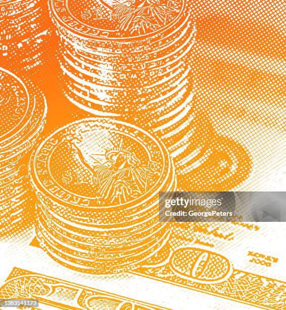 stack of american gold coins - coin collection stock illustrations