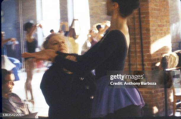 View of American dancers Agnes De Mille and Virginia Johnson at the Dance Theatre of Harlem, New York, New York, 1983.