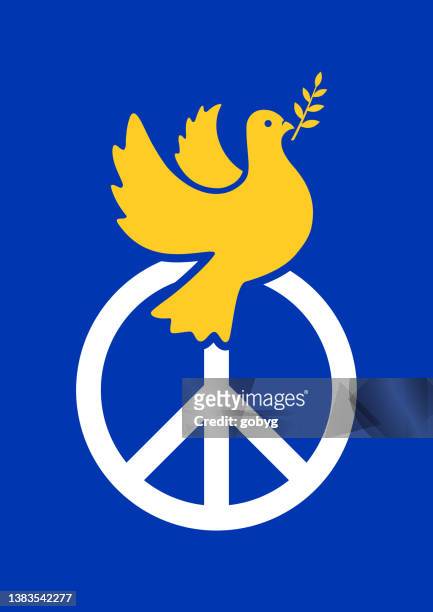 peace symbol with dove and olive branch - white pigeon stock illustrations