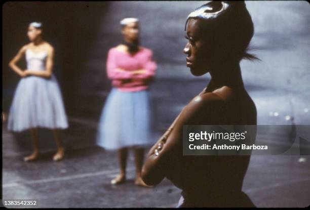 View of ballet dancers from the Dance Theatre of Harlem during a rehearsal, New York, 1983.
