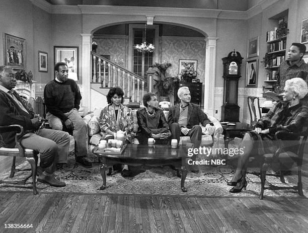 The March" Episode 6 -- Air Date -- Pictured: Joe Williams as Al Hanks, Bill Cosby as Dr. Heathcliff 'Cliff' Huxtable, Phylicia Rashad as Clair Hanks...