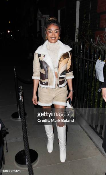 Jasmine Jobson arrives at dunhill's Pre-BAFTA filmmakers dinner & party on March 09, 2022 in London, England.