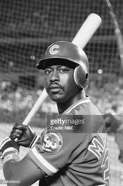 Pictured: Chicago Cubs outfielder Gary Matthews at Shea Stadium in Queens, NY for the 1984 World Series promos on September 7, 1984