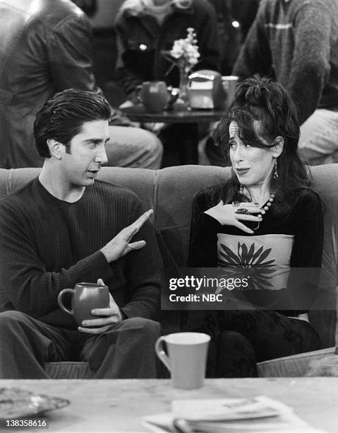The One with Chandler's Work Laugh" Episode 12 -- Air Date -- Pictured: David Schwimmer as Dr. Ross Geller, Maggie Wheeler as Janice Litman