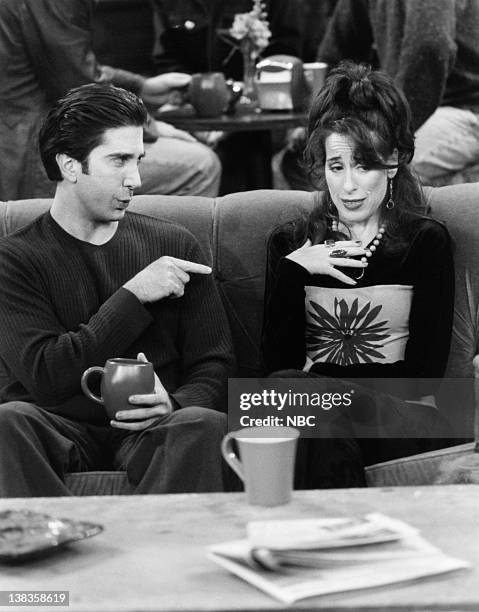 The One with Chandler's Work Laugh" Episode 12 -- Air Date -- Pictured: David Schwimmer as Dr. Ross Geller, Maggie Wheeler as Janice Litman