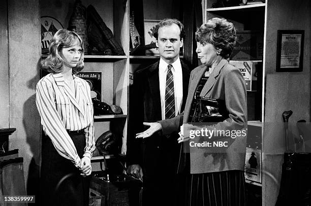 Diane Meets Mom" Episode 8 -- Air Date -- Pictured: Shelley Long as Diane Chambers, Kelsey Grammer as Dr. Frasier Crane, Nancy Marchand as Dr. Hester...