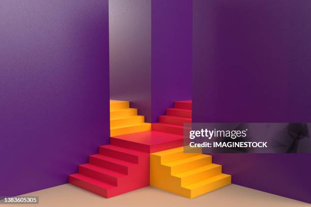 computer generated image of stairs crossing. 3d rendering. - ilusion fotografías e imágenes de stock