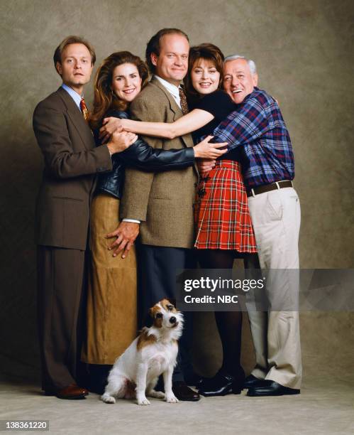 Season 2 -- Pictured: David Hyde Pierce as Doctor Niles Crane, Peri Gilpin as Roz Doyle, Kelsey Grammer as Doctor Frasier Crane, Jane Leeves as...