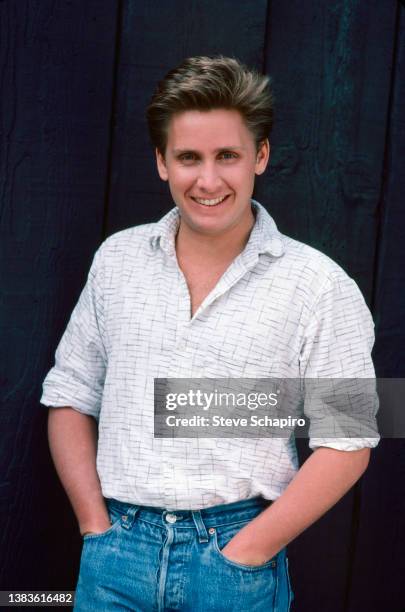 Portrait of American actor Emilio Estevez as he poses with his hands in his pockets, Los Angeles, California, 1985.