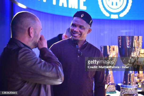 Hall of Famer 2021 Samuel Eto'o looks on at FC Internazionale headquarters on March 04, 2022 in Milan, Italy.