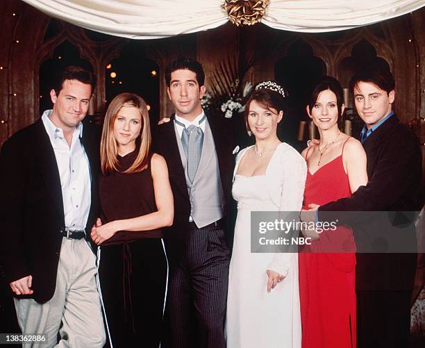 The One with Ross's Wedding: Part 2" Episode 24 -- Pictured: Matthew Perry as Chandler Bing, Jennifer Aniston as Rachel Green, David Schwimmer as...