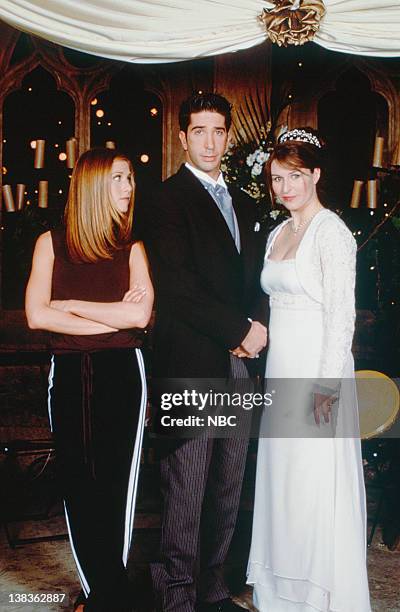 The One with Ross's Wedding: Part 2" Episode 24 -- Pictured: Jennifer Aniston as Rachel Green, David Schwimmer as Ross Geller, Helen Baxendale as...