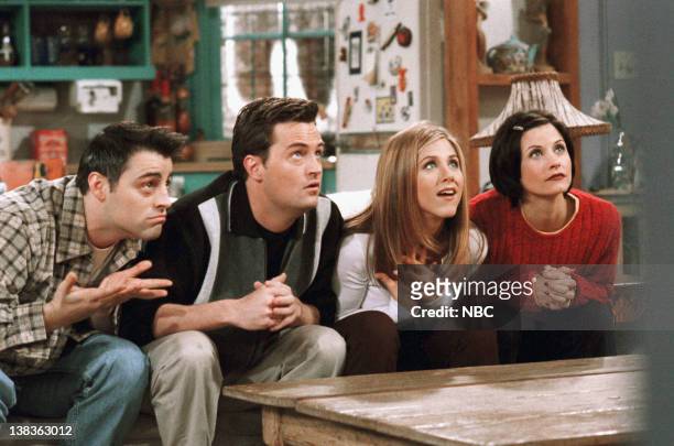 The One With The Embryos" -- Episode 12 -- Aired 1/15/1998 -- Pictured: Matt Le Blanc as Joey Tribbiani, Matthew Perry as Chandler Bing, Jennifer...