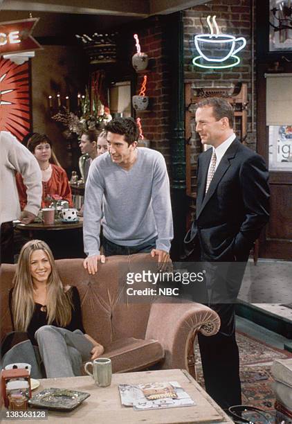 The One Where Ross Meets Elizabeth's Dad" Episode 21 -- Pictured: Jennifer Aniston as Rachel Green, David Schwimmer as Ross Geller, Bruce Willis as...