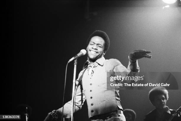 Soul singer Al Green in performance in February 1973 for ABC-TV's In Concert series filmed at the Bananafish Theater in Brooklyn, New York.