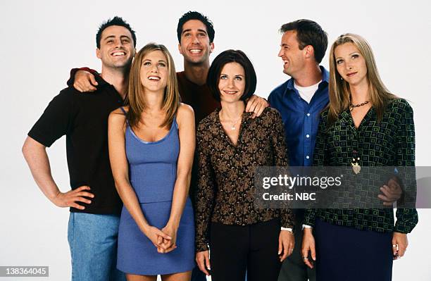Season 4 -- Pictured: Matt LeBlanc as Joey Tribbiani, David Schwimmer as Ross Geller, Matthew Perry as Chandler Bing, Jennifer Aniston as Rachel...