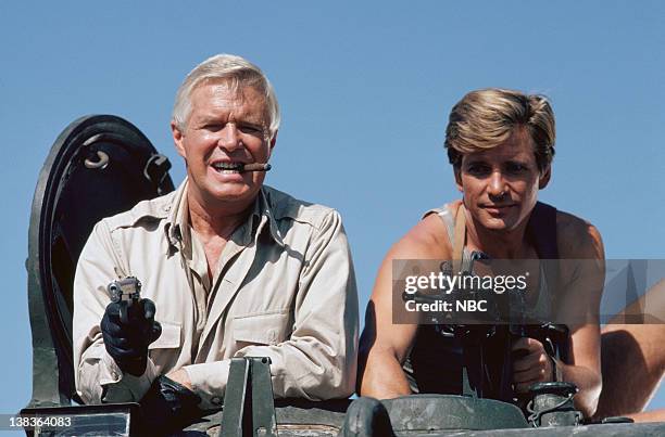 The Island" Episode 8 -- Pictured: George Peppard as Col. John "Hannibal" Smith; Dirk Benedict as Lt. Templeton "Faceman" Peck