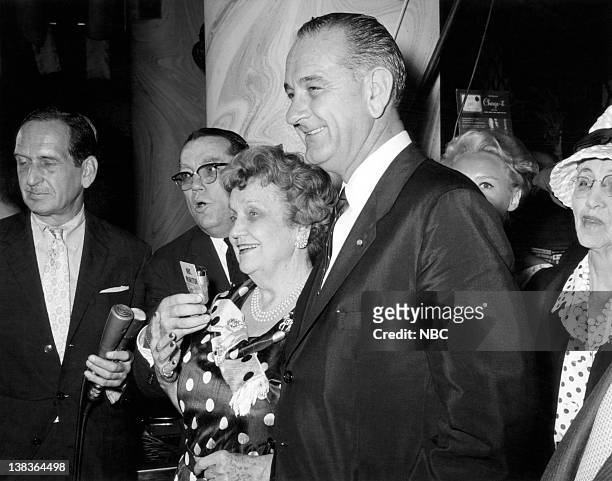 Pictured: Socialite Perle Mesta for NBC's "Monitor", Vice Presidential nominee Lyndon B. Johnson at the Democratic National Convention in Los Angeles...