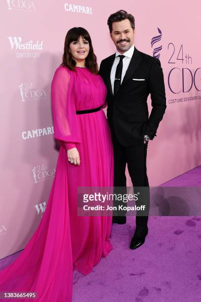 Co-hosts Casey Wilson and Andrew Rannells attend the 24th Costume Designers Guild Awards at The Eli and Edythe Broad Stage on March 09, 2022 in Santa...
