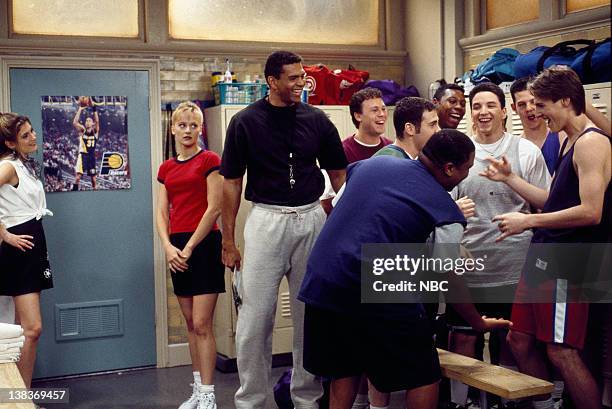 Team Captain" Episode 1 -- Aired 9/6/97 --Pictured: Megan Parlen as Mary Beth Pepperton, Daniella Deutscher as Julie Connor, Reggie Theus as Coach...