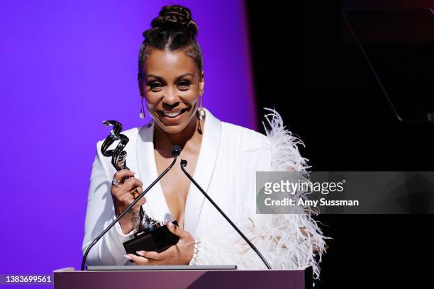 Karen Pittman speaks onstage during the 24th Costume Designers Guild Awards at The Eli and Edythe Broad Stage on March 09, 2022 in Santa Monica,...