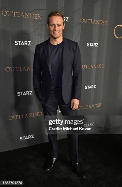 Sam Heughan attends the "Outlander" FYC Screening + Panel at Television Academy's Wolf Theatre at the Saban Media Center on March 09, 2022 in North...